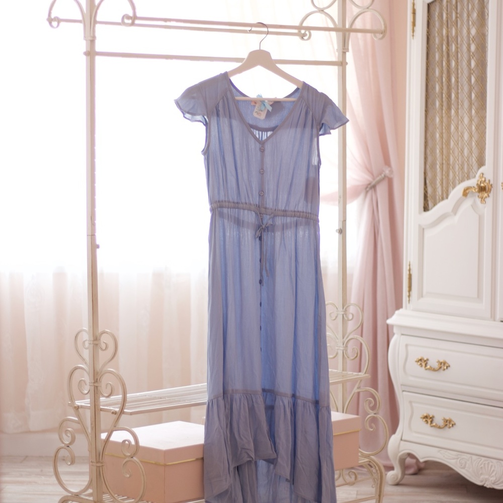 Light Blue High-Low Button-Front Dress - Picture 6 of 14